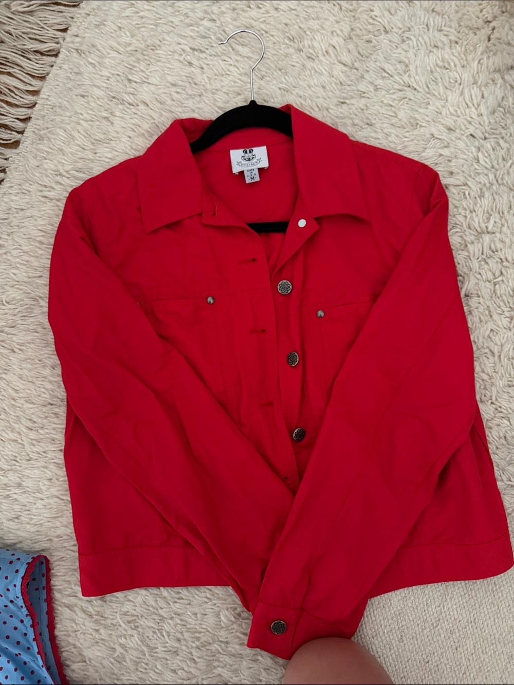 Vintage Vibrant Red Button-Front nylon Jacket
